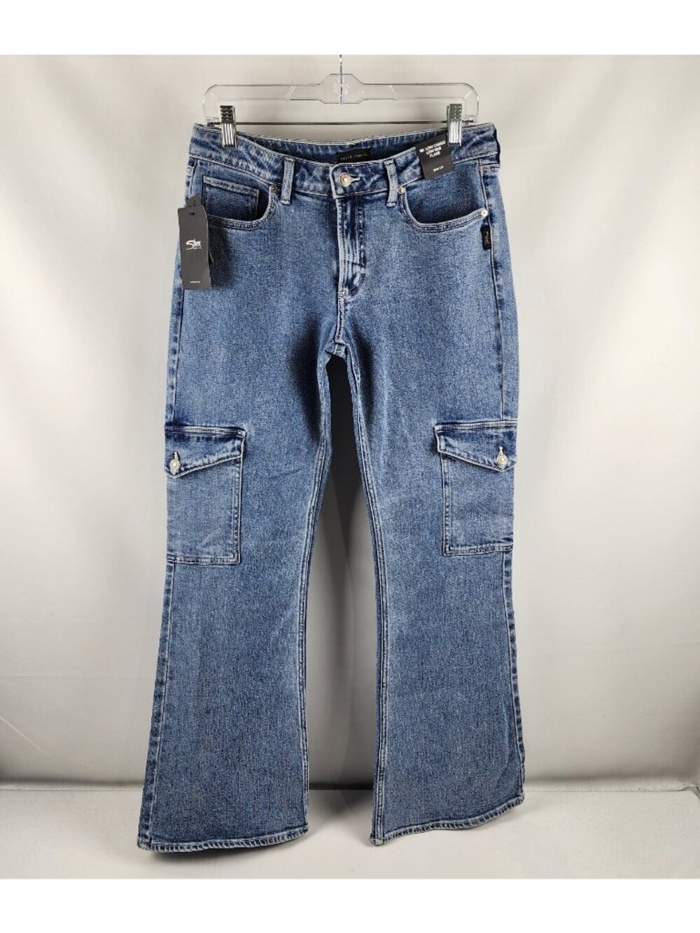 Silver Jeans Womens 28x31 Blue Be Low Cargo Low Rise Flare Denim NWT